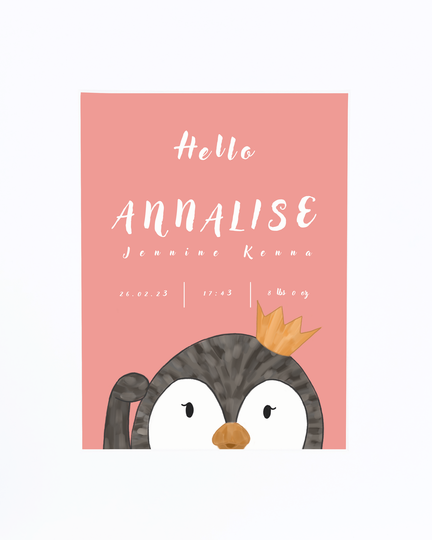 Little Penguin in Coral, Personalised