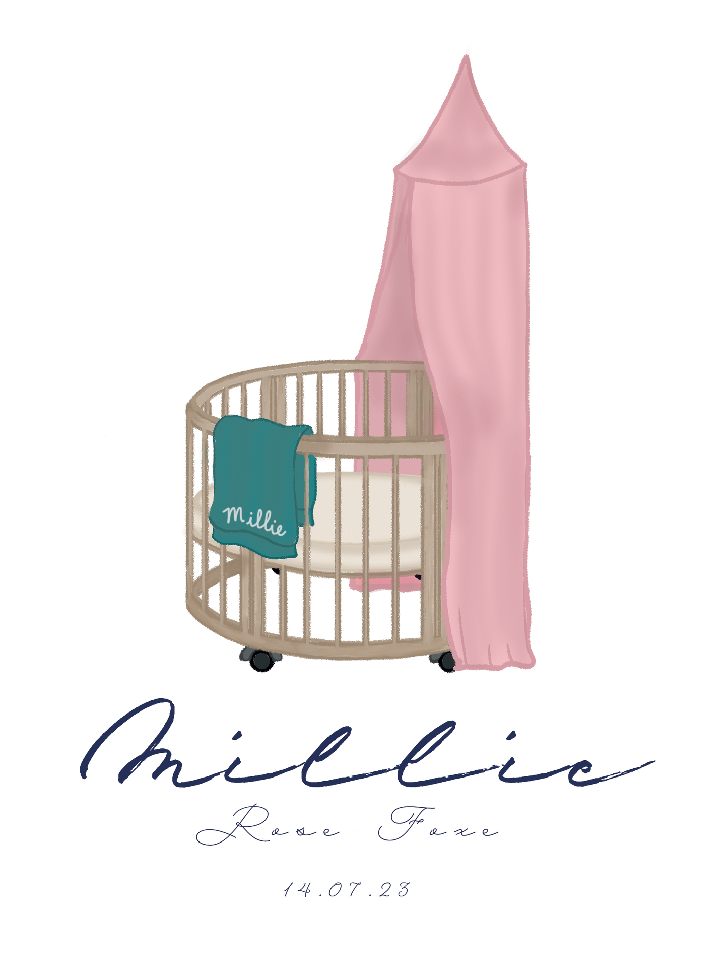 My Crib & Canopy - Rose Pink & Teal