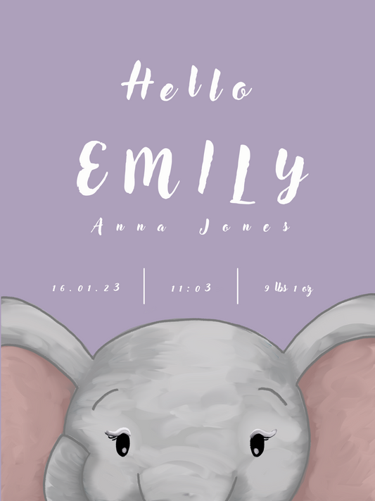 Little Elephant in Lilac, Personalised